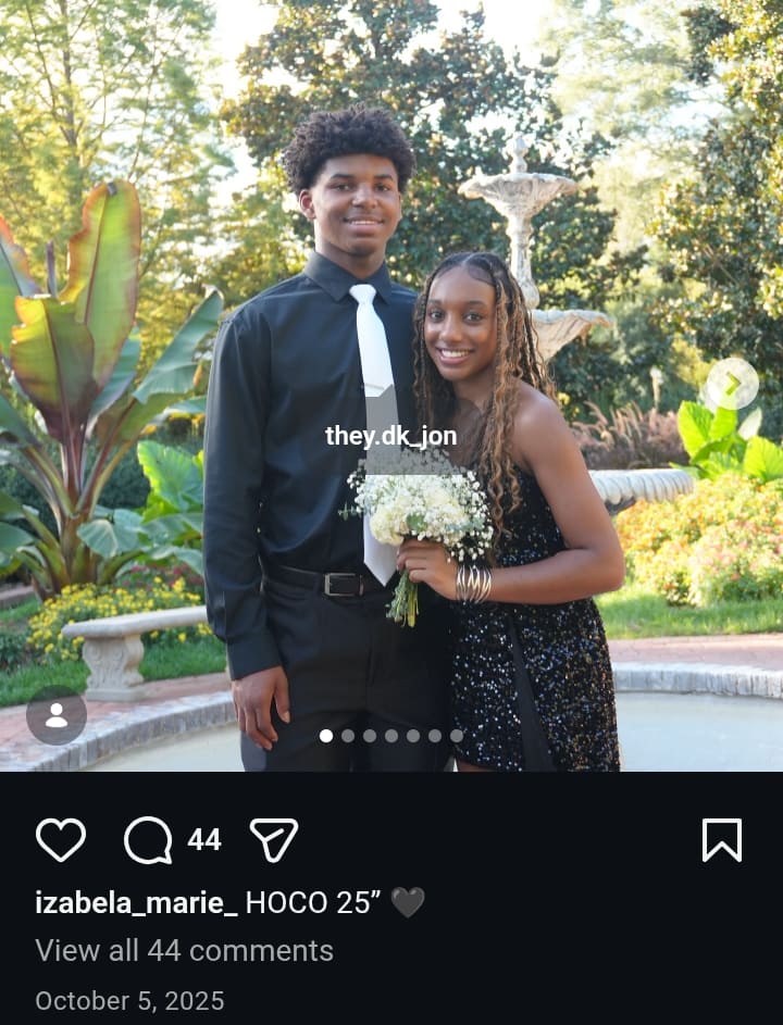 IzabelaMarie, is pictured with her boyfriend, Jon, for high school homecoming back in October 2025.