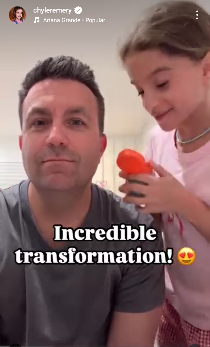 Image – Chyler and her father, Brent Stern… screenshot taken from a December 2024 Instagram video where she does her dad’s makeover. (Source: @chyleremery/Instagram).