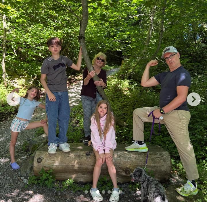 Image - Greyson Pumple, is pictured with his two sisters, Octavia and Vivien, and their grandfather and grandmother, for his 13th birthday celebration, back on June 13, 2012. 