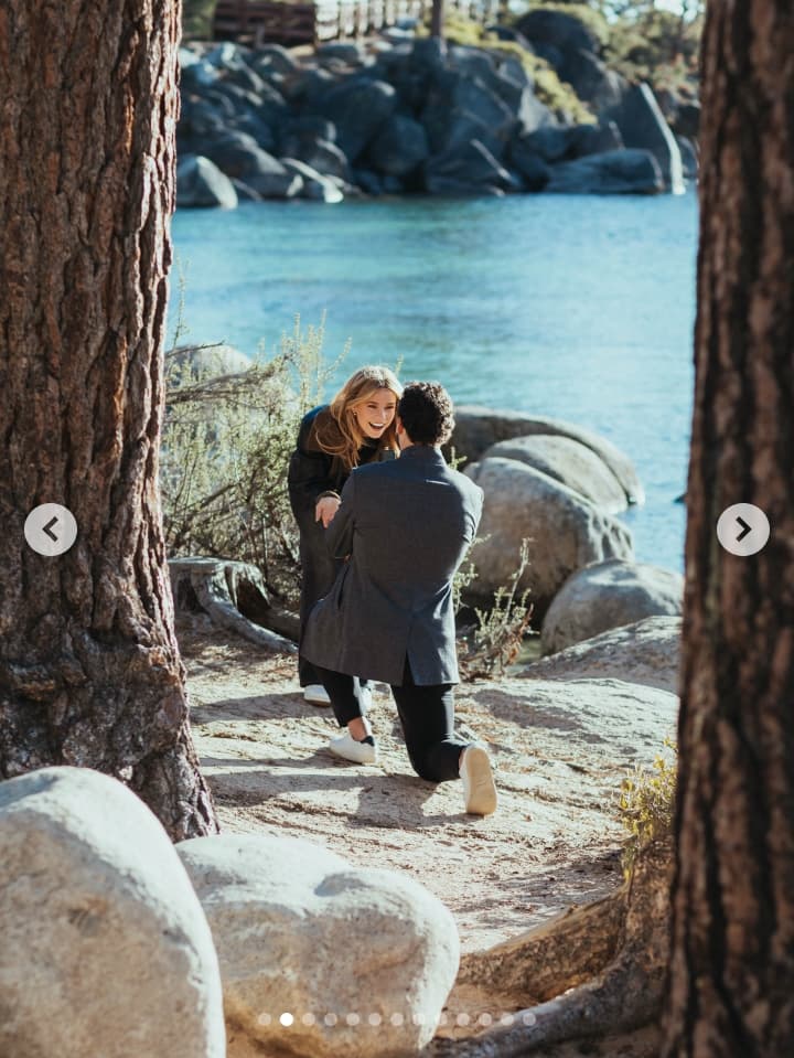 Image - Jake McGrew, is pictured with kneeling down as he proposed to soon-to-be wife, Liv Swearingen, to marry him, back in April 2026.