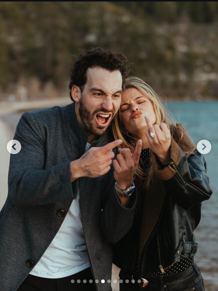 Image - Jake McGrew, is pictured with his soon-to-be wife, Liv Swearingen, as she flexes her engagement ring moments after she got engaged, back in April 2026.