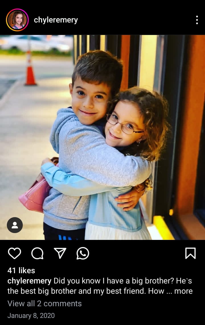 Chyler Emery, is pictured with her older brother, whom she calls her big brother and best friend, back in January 2020.