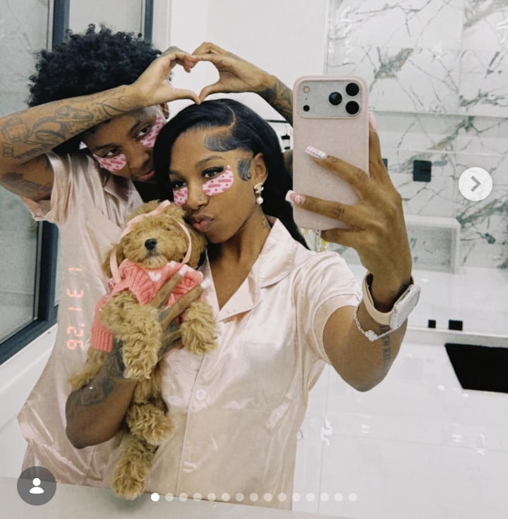 Image - Riiofficiiall, is pictured with her long-term girlfriend and soon-to-be wife, Ksosolid, back in February 2026.