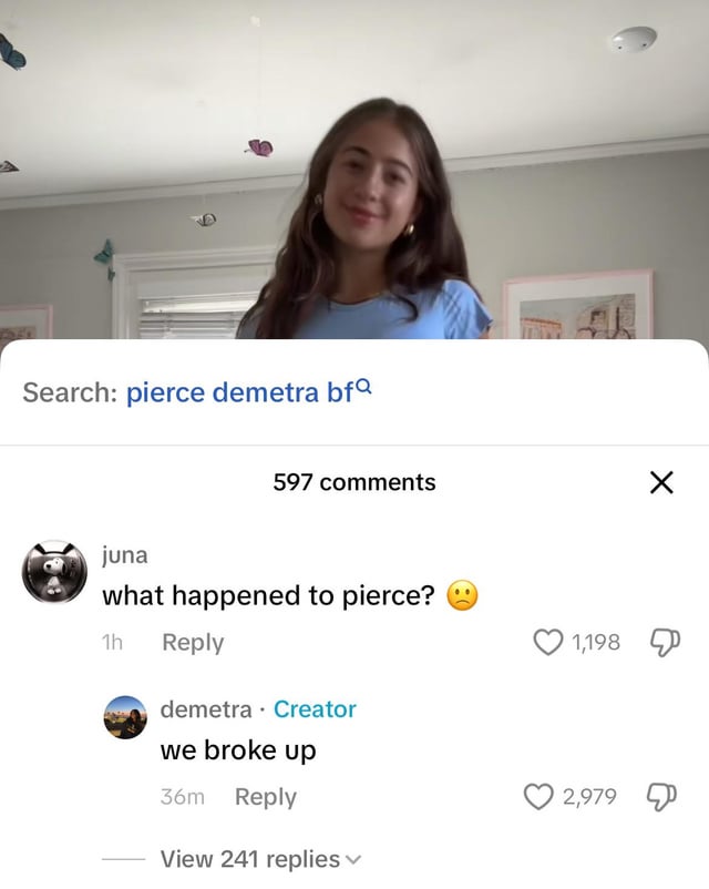 Image - Demetra Dias confirming that she and now ex-boyfriend, Pierce Finkle, had broken up. 
