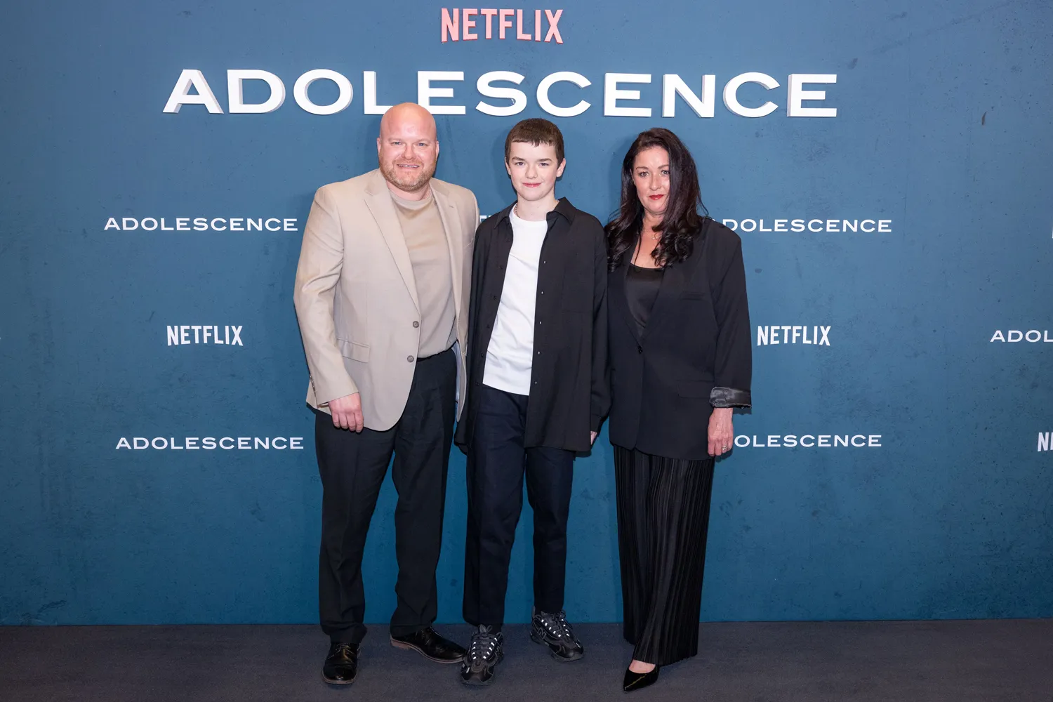 Owen Cooper and his parents Andy and Noreen Cooper attend a special screening of Netflix's "Adolescence" at BAFTA Piccadilly on March 12, 2025 in London. Credit: StillMoving.Net/Shutterstock