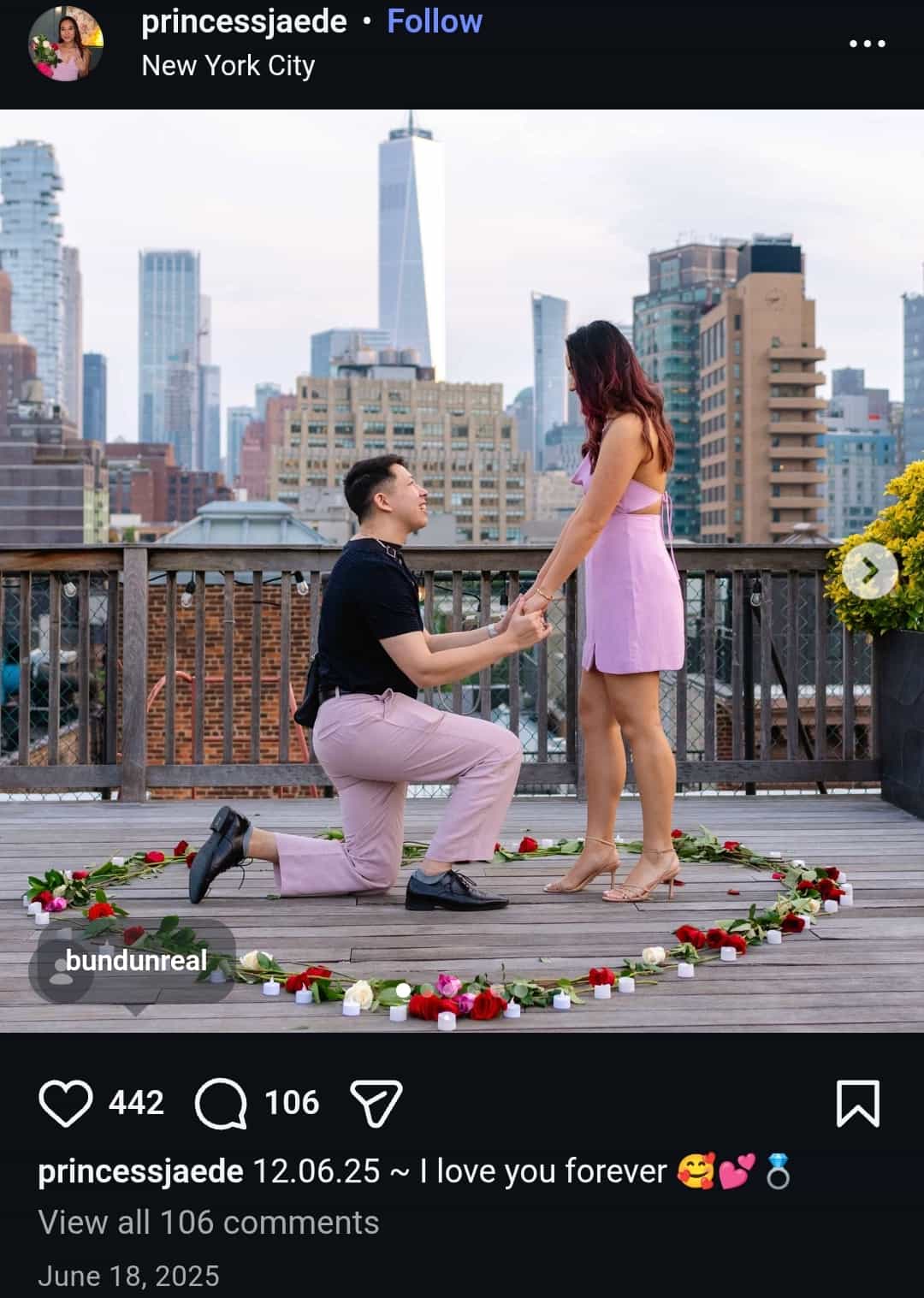 Image - Bundun kneels down as he proposes to his long-term girlfriend and soon-to-be wife, Princess Jaede, to marry him, back in June 2025.