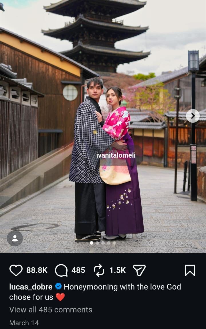 Image - Ivanita Lomeli, is pictured with her long-term boyfriend and now-husband, Lucas Dobre-Mofid, from their honeymoon trip to Japan, back in March 2026.